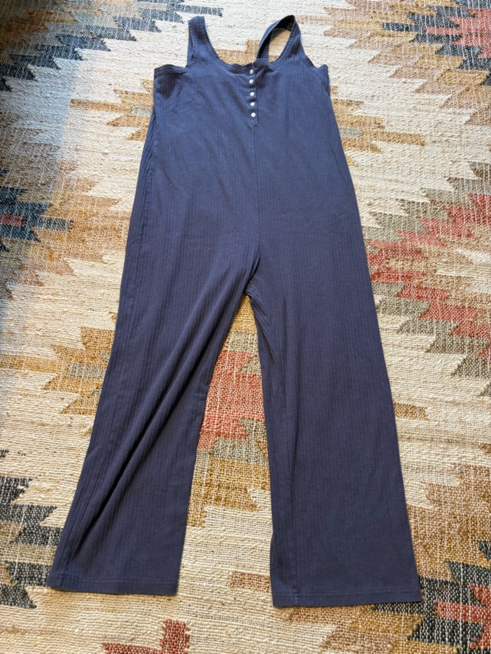 Old Navy Navy Ribbed Sleeveless Wide-Leg Jumpsuit with Button Placket
